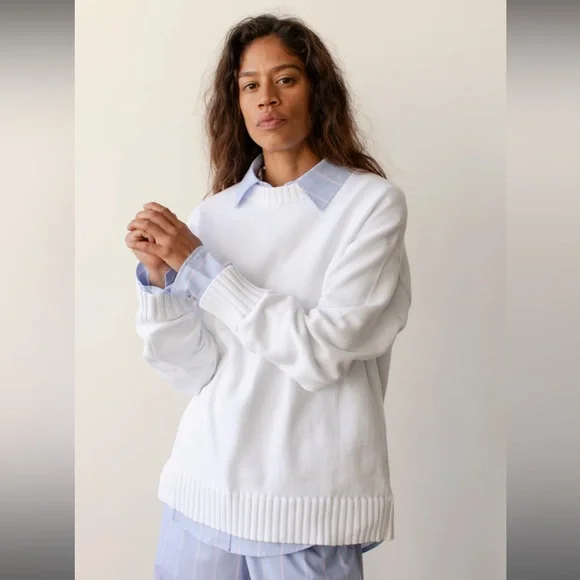 DONNI. The Cotton Knit Crewneck in Powder White - Picture 2 of 7